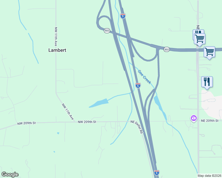 map of restaurants, bars, coffee shops, grocery stores, and more near 501 Northwest 214th Circle in Ridgefield