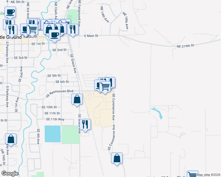 map of restaurants, bars, coffee shops, grocery stores, and more near 1408 Southeast Rasmussen Boulevard in Battle Ground