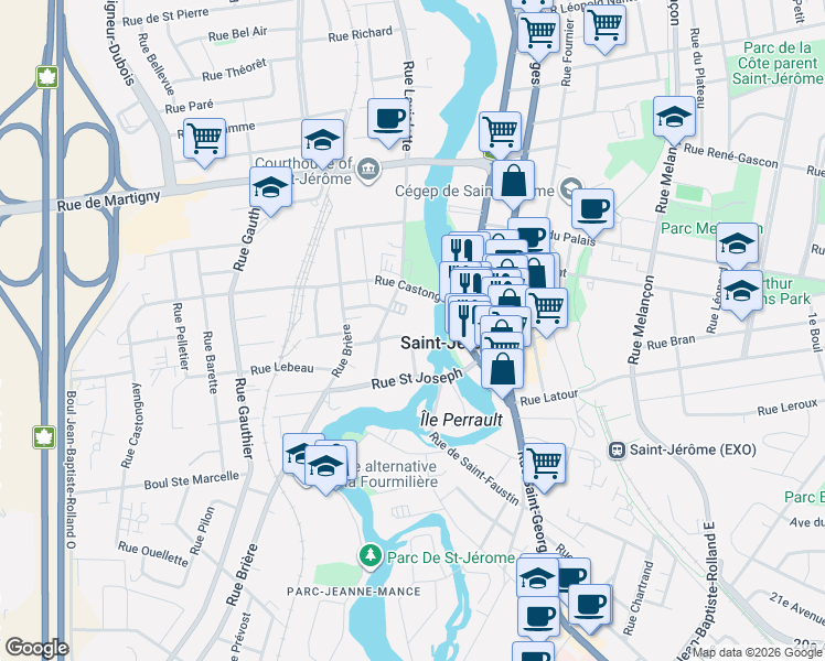 map of restaurants, bars, coffee shops, grocery stores, and more near 305 Rue Laviolette in Saint-Jã©Rã´Me