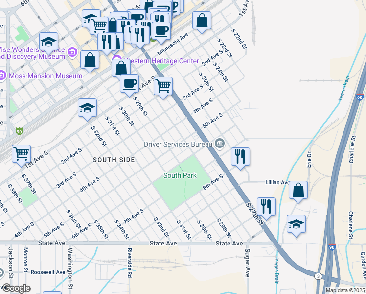 map of restaurants, bars, coffee shops, grocery stores, and more near 550 South 28th Street in Billings