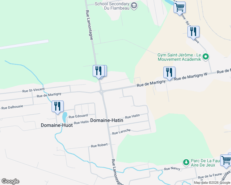 map of restaurants, bars, coffee shops, grocery stores, and more near 827 Rue de Martigny Ouest in Saint-Jérôme