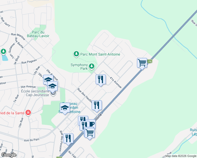 map of restaurants, bars, coffee shops, grocery stores, and more near 1726 Rue Yoland-Guérard in Saint-Jérôme