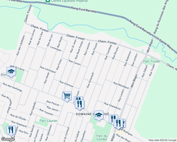 map of restaurants, bars, coffee shops, grocery stores, and more near 3401 Rue Picard in Terrebonne