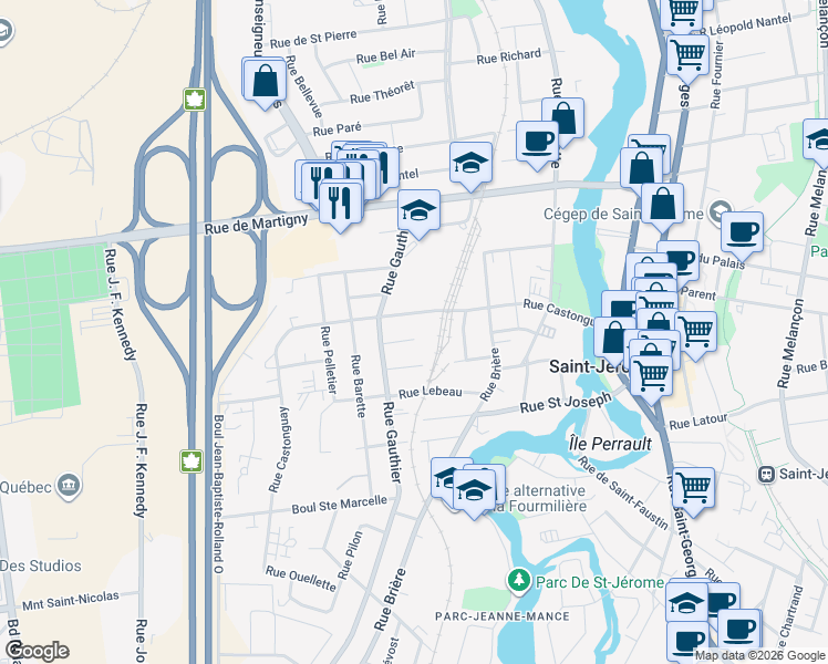 map of restaurants, bars, coffee shops, grocery stores, and more near 234 Rue Clermont in Saint-Jérôme