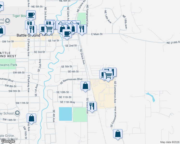 map of restaurants, bars, coffee shops, grocery stores, and more near 610 Southeast 11th Avenue in Battle Ground