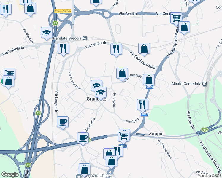 map of restaurants, bars, coffee shops, grocery stores, and more near 51 Via F. Pusterla in Grandate