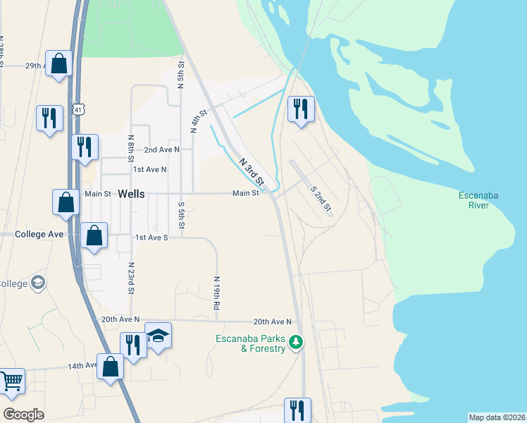 map of restaurants, bars, coffee shops, grocery stores, and more near 6361 South 3rd Street in Wells