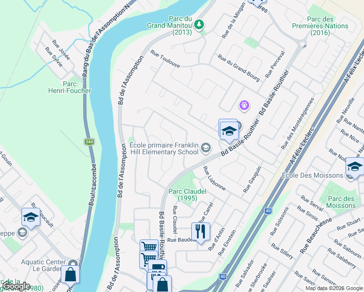 map of restaurants, bars, coffee shops, grocery stores, and more near 545 Rue de Bruyeres in Repentigny
