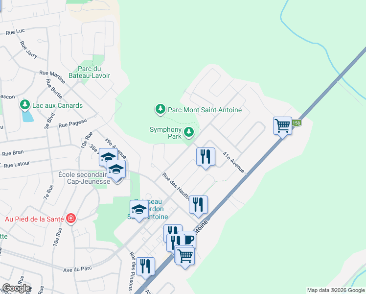 map of restaurants, bars, coffee shops, grocery stores, and more near 1669 Rue André-Prévost in Saint-Jérôme