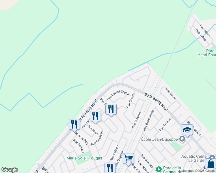 map of restaurants, bars, coffee shops, grocery stores, and more near 807 Boulevard le Bourg Neuf in Repentigny