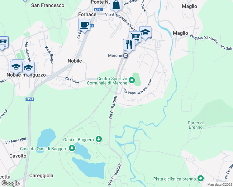 map of restaurants, bars, coffee shops, grocery stores, and more near 3 Via C. Battisti in Merone
