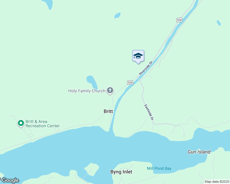 map of restaurants, bars, coffee shops, grocery stores, and more near 945 Riverside Drive in Byng Inlet
