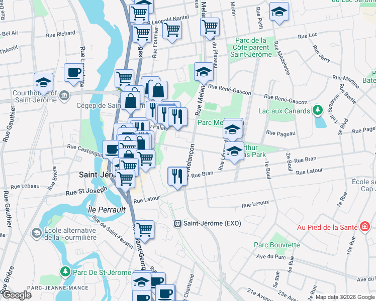 map of restaurants, bars, coffee shops, grocery stores, and more near 444 Rue Parent in Saint-Jérôme