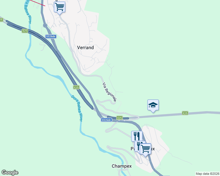 map of restaurants, bars, coffee shops, grocery stores, and more near 11 Via Regionale in Valle d'Aosta