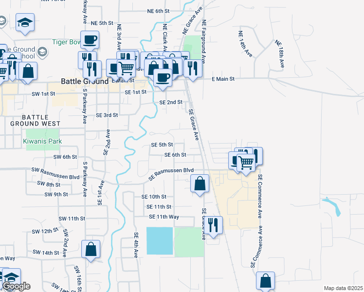 map of restaurants, bars, coffee shops, grocery stores, and more near 511 Southeast Clark Avenue in Battle Ground