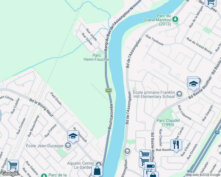 map of restaurants, bars, coffee shops, grocery stores, and more near 1982 Rang du Bas de l'Assomption Nord in L'Assomption