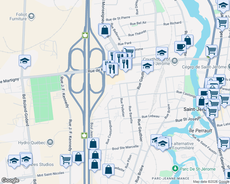 map of restaurants, bars, coffee shops, grocery stores, and more near 437 Rue Rochon in Saint-Jã©Rã´Me