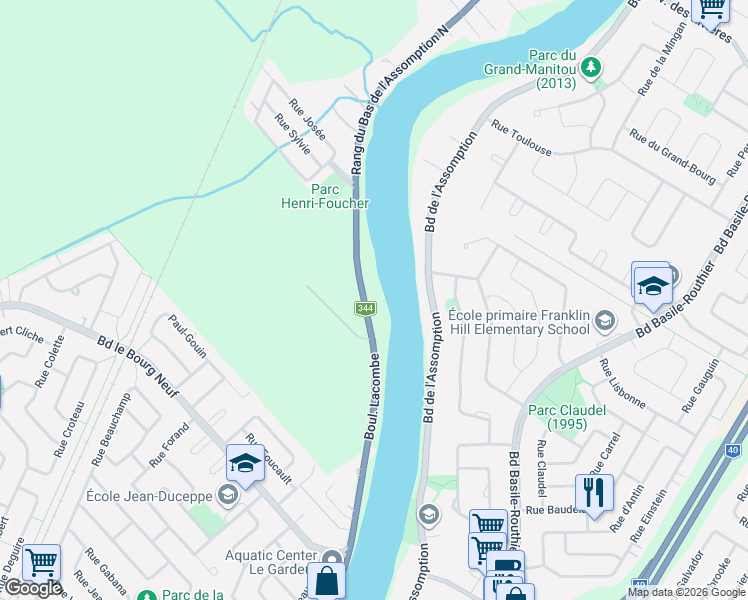 map of restaurants, bars, coffee shops, grocery stores, and more near 1982 Rang du Bas de l'Assomption Nord in L'Assomption