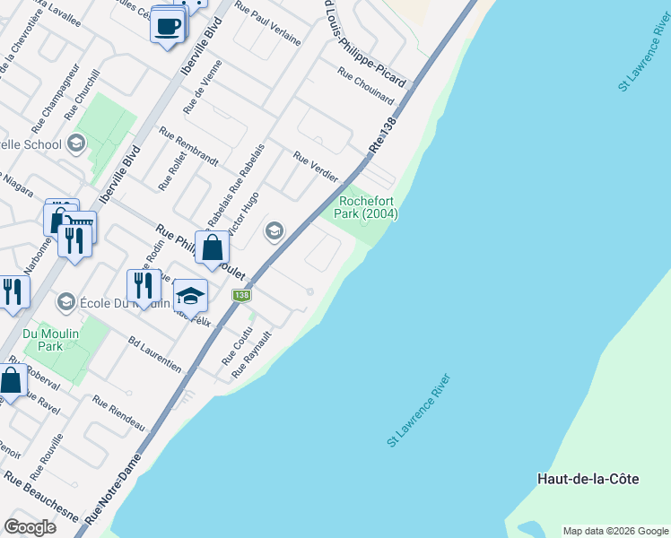 map of restaurants, bars, coffee shops, grocery stores, and more near 41 Rue Rochefort in Repentigny