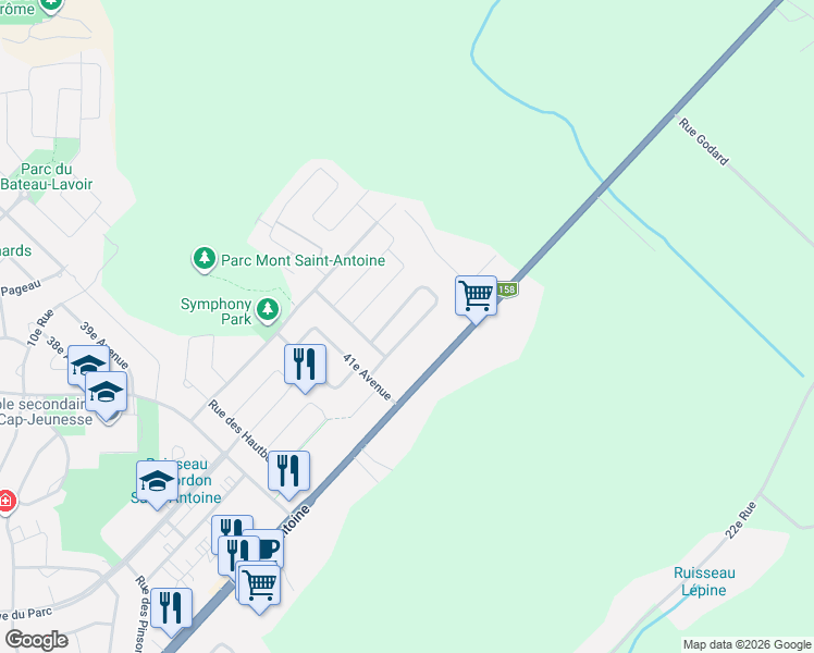 map of restaurants, bars, coffee shops, grocery stores, and more near 1916 Rue Jacques-Blanchet in Saint-Jérôme