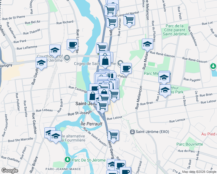 map of restaurants, bars, coffee shops, grocery stores, and more near 410 Rue du Marché in Saint-Jã©Rã´Me
