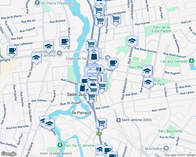 map of restaurants, bars, coffee shops, grocery stores, and more near 236 Rue Parent in Saint-Jérôme