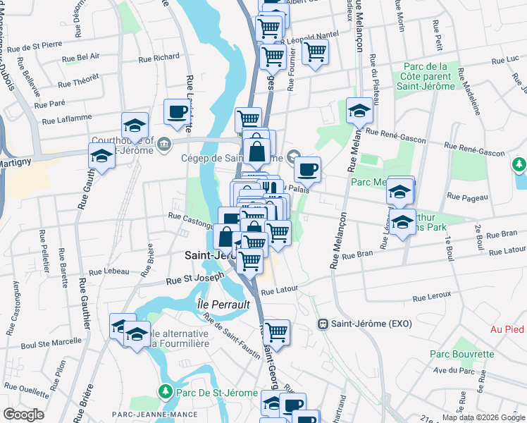 map of restaurants, bars, coffee shops, grocery stores, and more near 410 Rue du Marché in Saint-Jã©Rã´Me