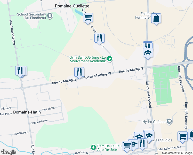 map of restaurants, bars, coffee shops, grocery stores, and more near 699 Rue de Martigny Ouest in Saint-Jérôme