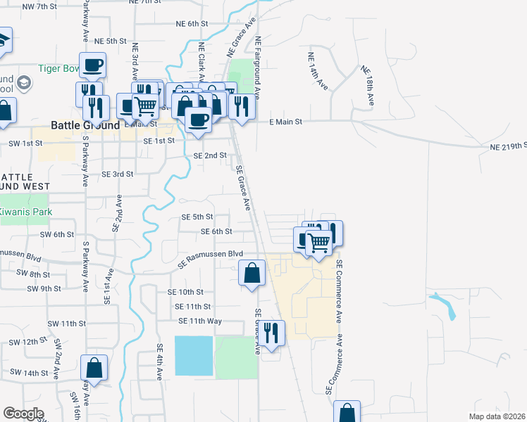 map of restaurants, bars, coffee shops, grocery stores, and more near 310 Southeast 11th Avenue in Battle Ground