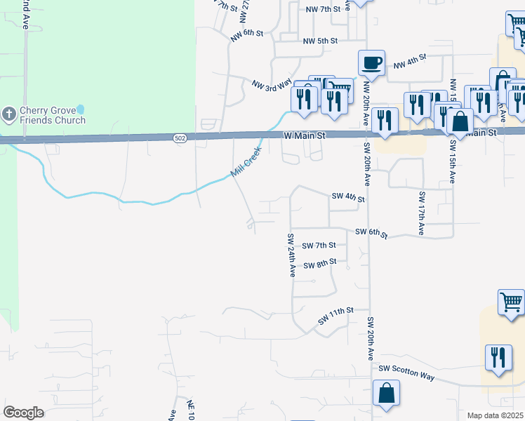 map of restaurants, bars, coffee shops, grocery stores, and more near 2606 Southwest 5th Way in Battle Ground