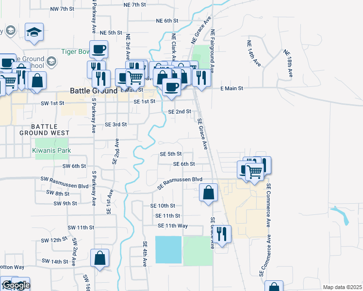 map of restaurants, bars, coffee shops, grocery stores, and more near 511 Southeast Clark Avenue in Battle Ground