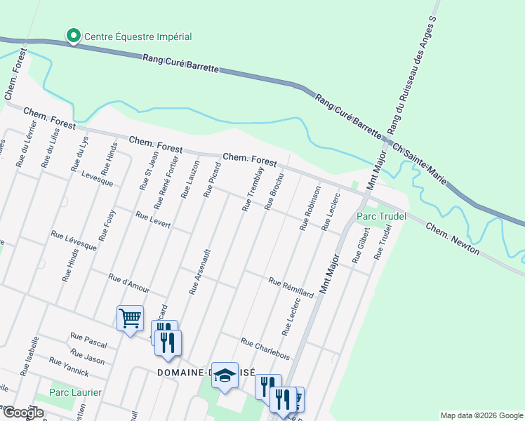 map of restaurants, bars, coffee shops, grocery stores, and more near 3540 Rue Brochu in Terrebonne