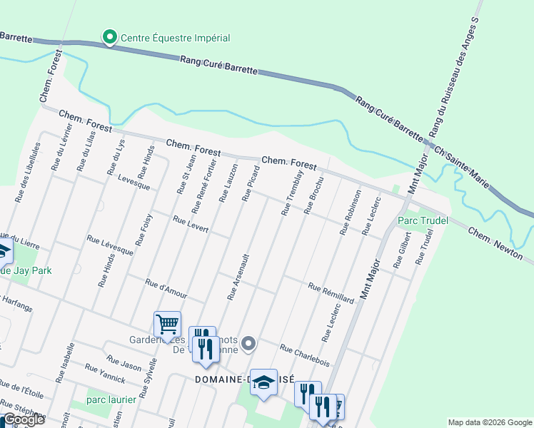 map of restaurants, bars, coffee shops, grocery stores, and more near 3581 Rue Arsenault in Terrebonne