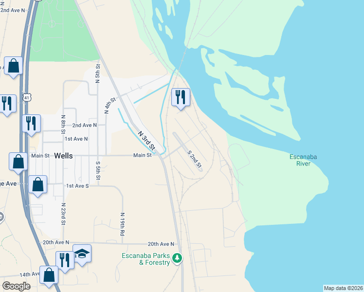 map of restaurants, bars, coffee shops, grocery stores, and more near 6347 South 2nd Street in Wells