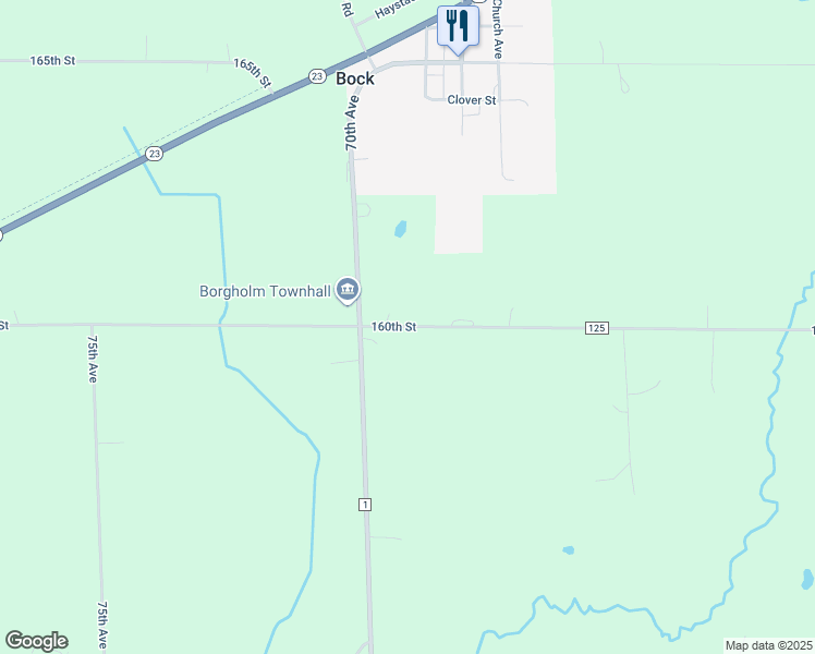 map of restaurants, bars, coffee shops, grocery stores, and more near 6906 160th Street in Milaca