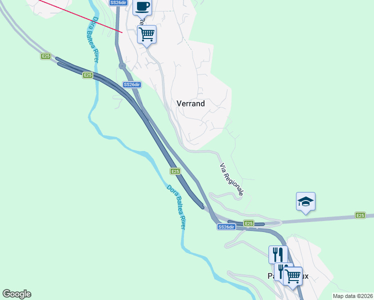 map of restaurants, bars, coffee shops, grocery stores, and more near 31 Via Regionale in Verrand