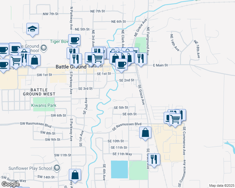 map of restaurants, bars, coffee shops, grocery stores, and more near 306 Southeast Clark Avenue in Battle Ground