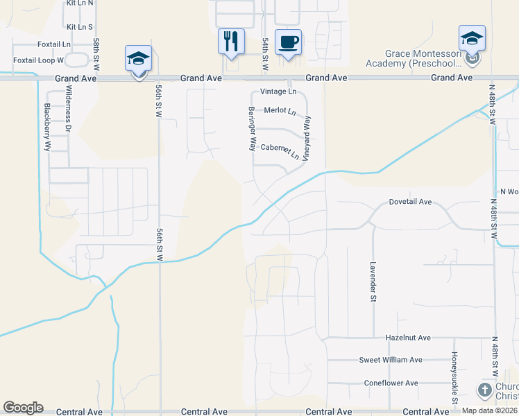 map of restaurants, bars, coffee shops, grocery stores, and more near 933 Vineyard Circle in Billings