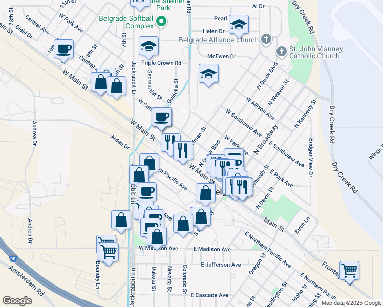 map of restaurants, bars, coffee shops, grocery stores, and more near 90 N Hoffman St in Belgrade