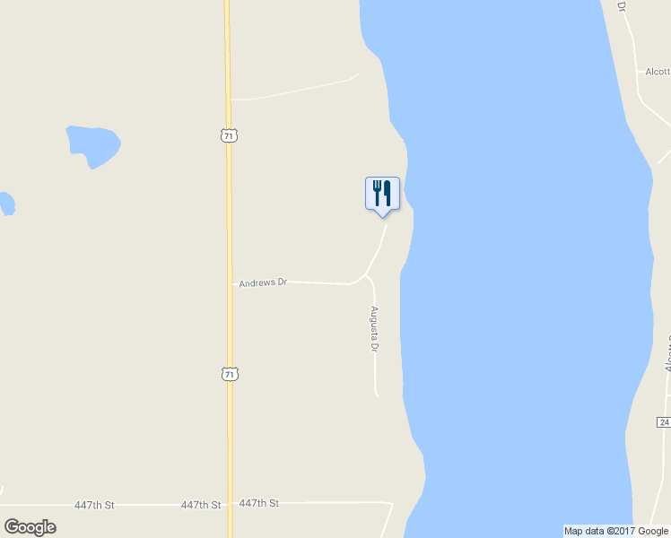 map of restaurants, bars, coffee shops, grocery stores, and more near 10377 Andrews Drive in Sauk Centre