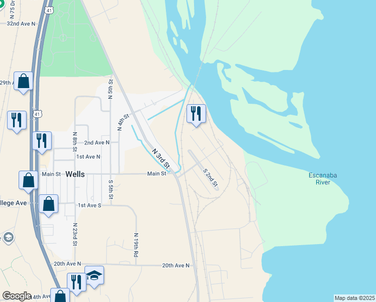 map of restaurants, bars, coffee shops, grocery stores, and more near 6419 North 2nd Street in Wells