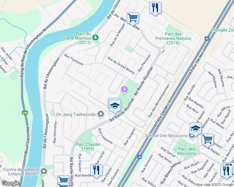 map of restaurants, bars, coffee shops, grocery stores, and more near 1337 Rue des Primevères in Repentigny