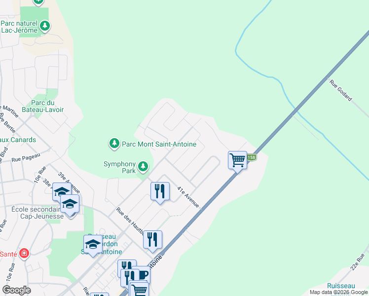 map of restaurants, bars, coffee shops, grocery stores, and more near 1833 Rue Raoul-Jobin in Saint-Jérôme