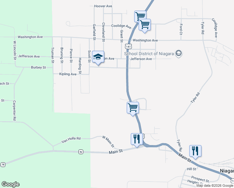 map of restaurants, bars, coffee shops, grocery stores, and more near 659 Roosevelt Road in Niagara