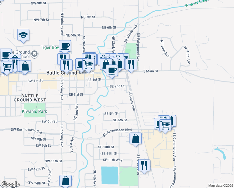 map of restaurants, bars, coffee shops, grocery stores, and more near 306 Southeast Clark Avenue in Battle Ground
