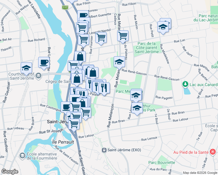 map of restaurants, bars, coffee shops, grocery stores, and more near 332 Rue Henri in Saint-Jérôme