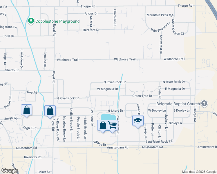 map of restaurants, bars, coffee shops, grocery stores, and more near 132 East Magnolia Drive in Belgrade