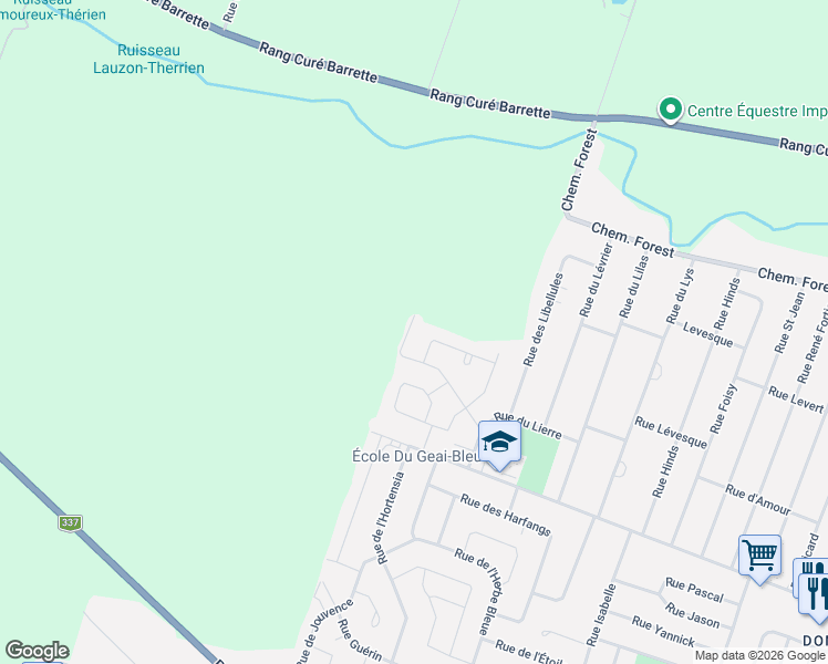 map of restaurants, bars, coffee shops, grocery stores, and more near 3285 Rue Marronnier in Terrebonne