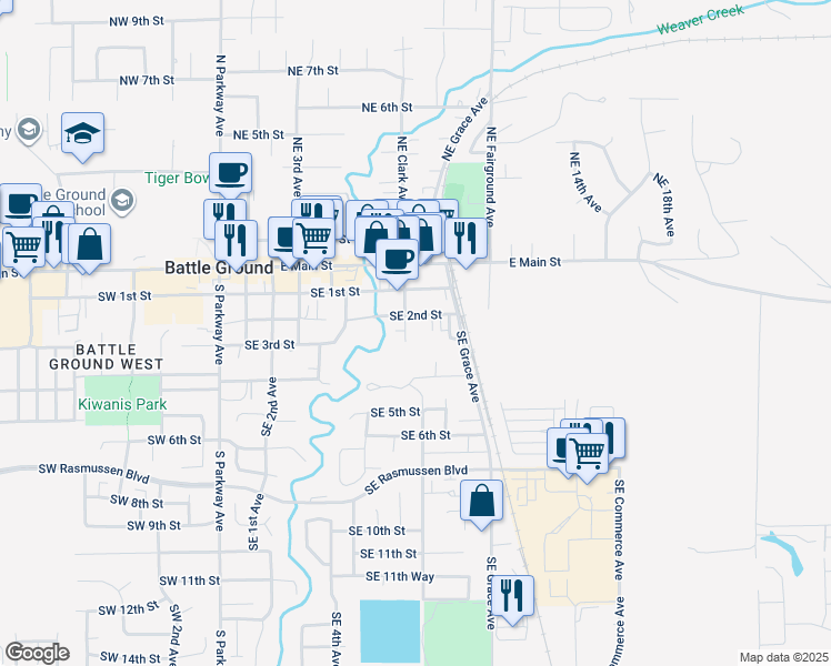 map of restaurants, bars, coffee shops, grocery stores, and more near 306 Southeast Clark Avenue in Battle Ground