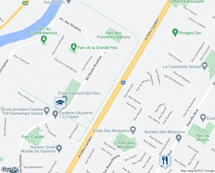 map of restaurants, bars, coffee shops, grocery stores, and more near 1278 Rue des Montérégiennes in Repentigny